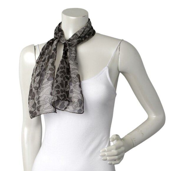 Sheer Abstract Print Thin Neck Head Scarf Stone Pebble White Grey - Picture 4 of 4